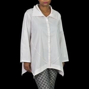 INAE Poplin Shirt Pink Boyfriend Trapeze Asymmetric Lagenlook Tunic Size Medium